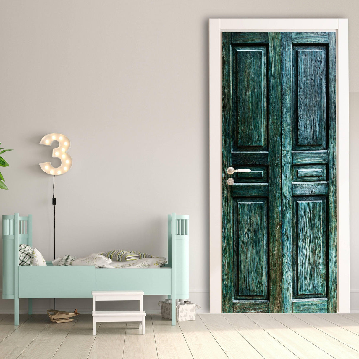 3D vibrant barn door wallpaper mural in a stylish room, perfect for unique wall decor art.