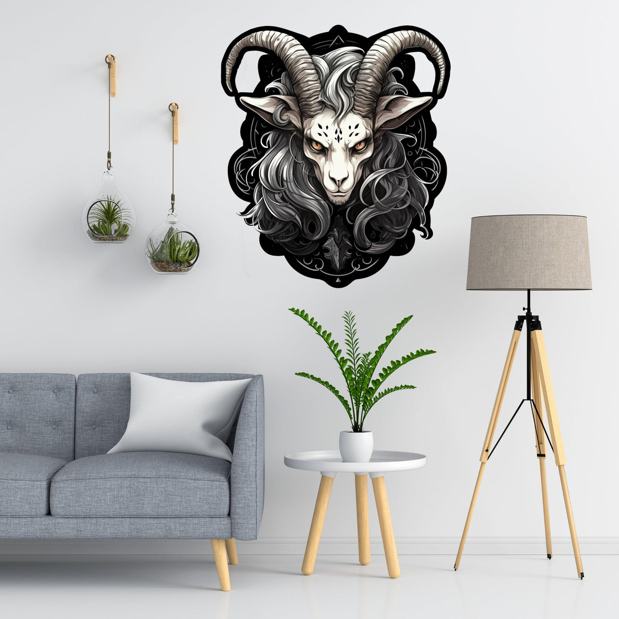 Zodiac Goat Wall Decal in Gothic Pop Surrealism Style, featuring intricate details and dark artistry.