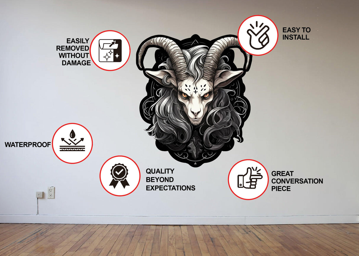 Zodiac Goat wall decal featuring Gothic Pop Surrealism, easy to install and waterproof design.