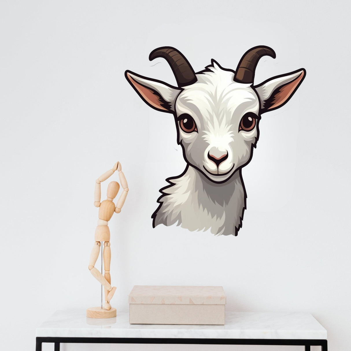 Playful baby goat wall sticker in cartoonish style, brightening up a children's room with charm and whimsy.