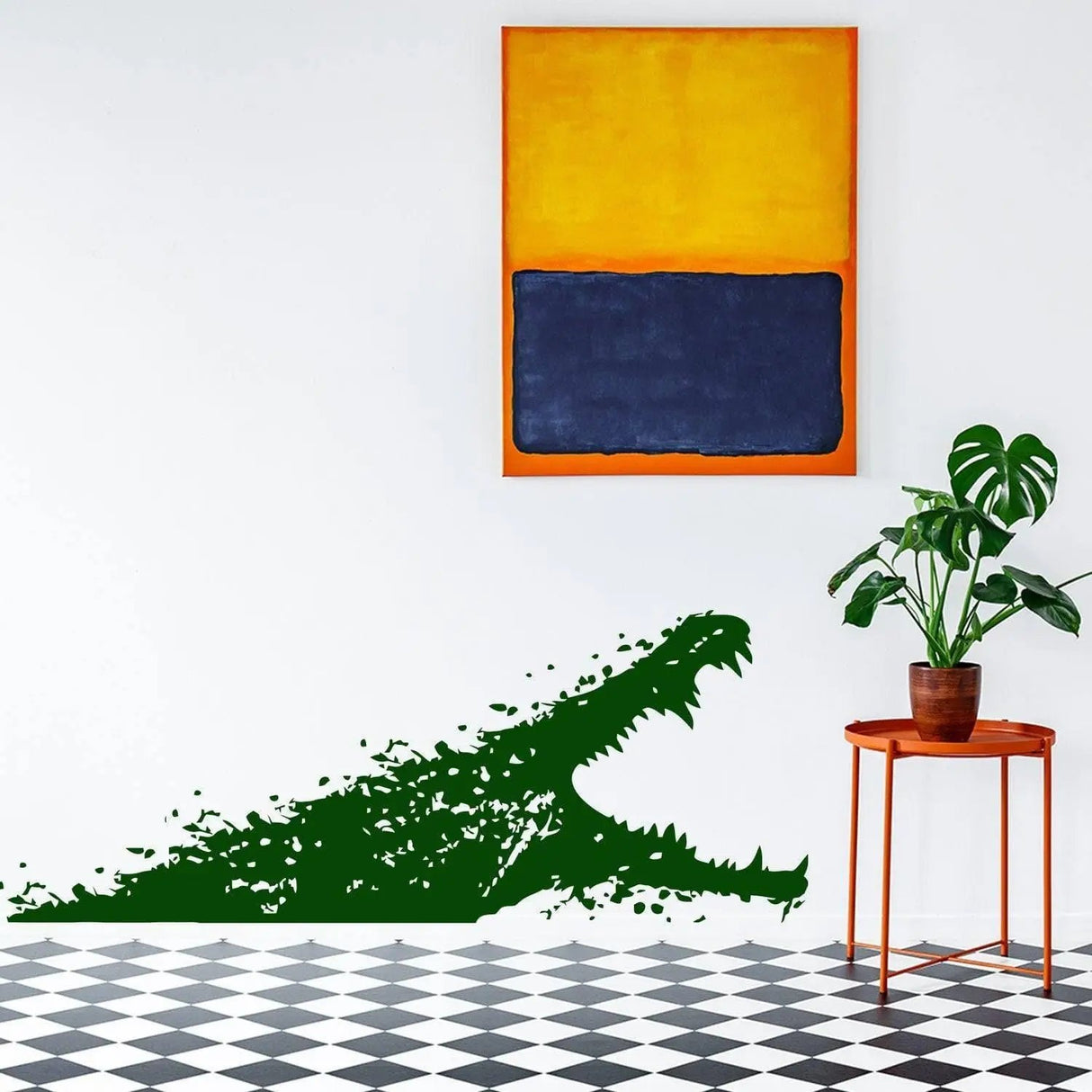 Adventure-themed wall vinyl sticker of a crocodile design, enhancing modern decor with vibrant colors.