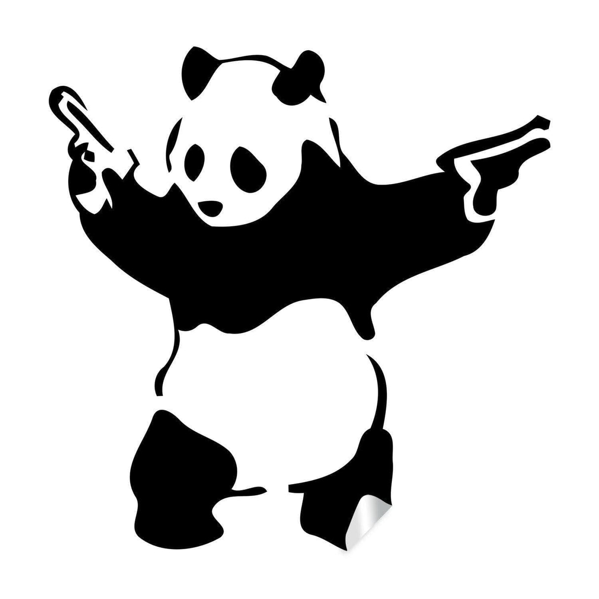 Artistic urban panda wall decal with guns, perfect for modern interior design and graffiti-inspired decor.