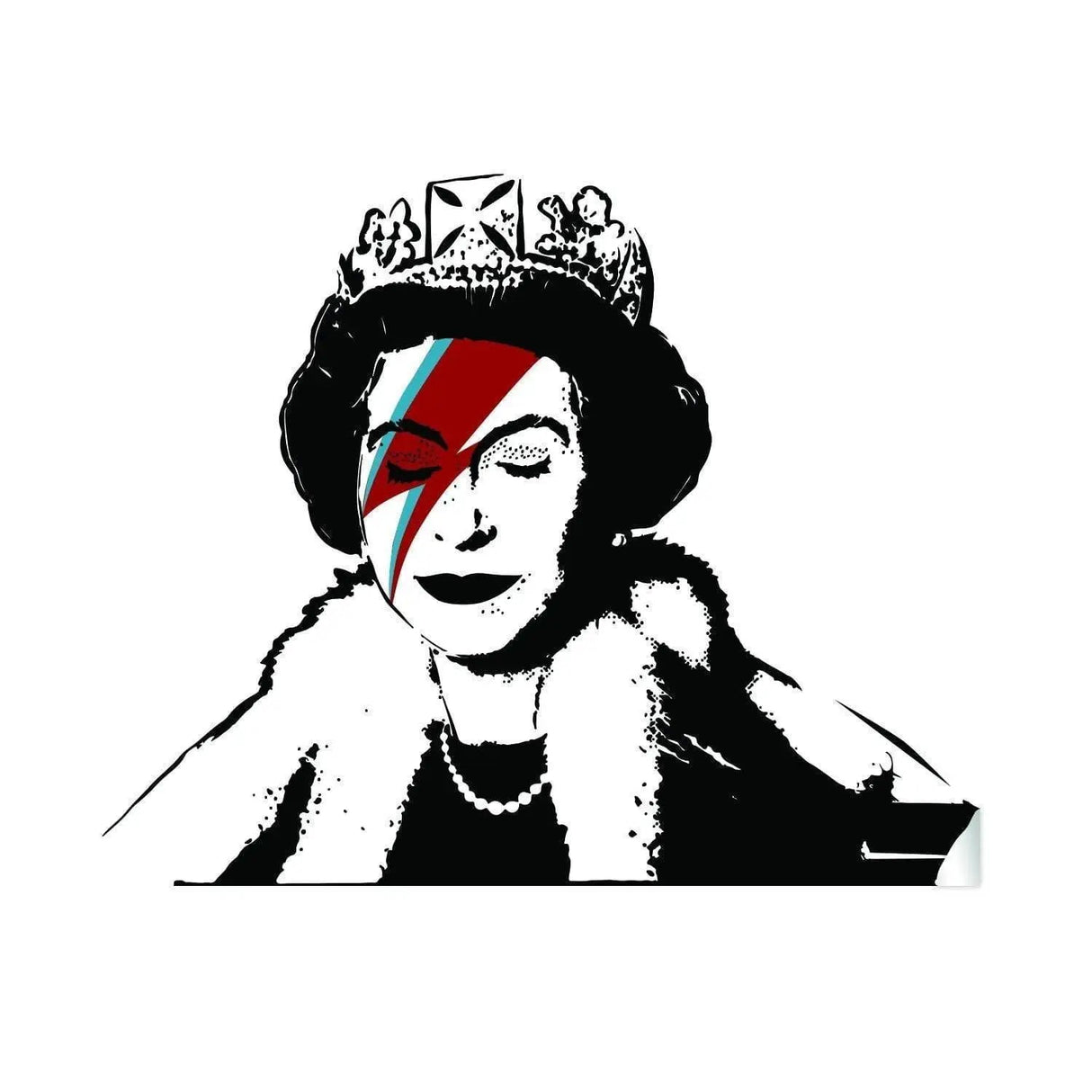 Regal Vinyl Sticker featuring a stylized Queen with a colorful face design, perfect for weatherproof decor.