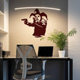 Joker clown wall decal in a modern workspace, featuring a figure pointing a gun, adding stylish street art decor.