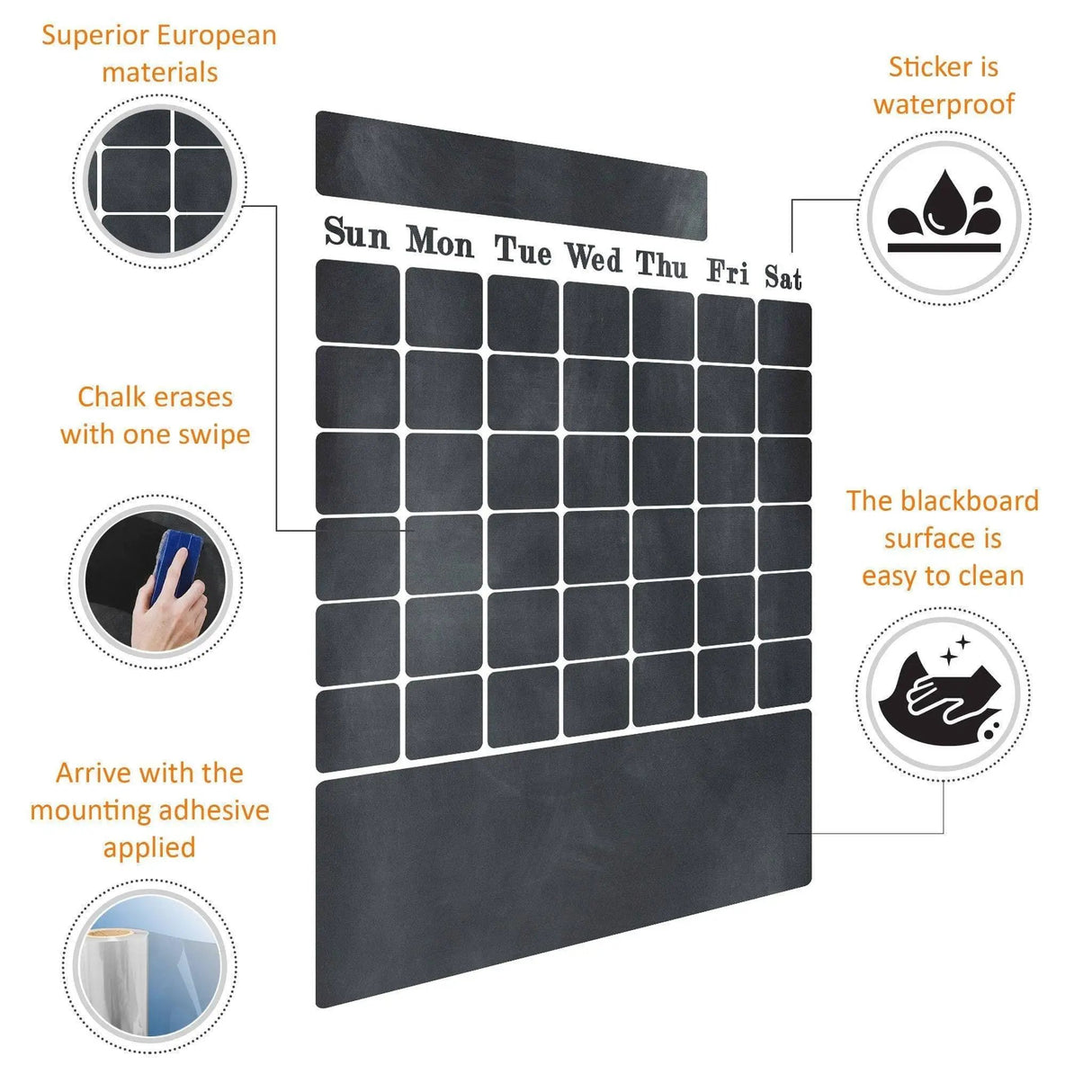 Ultimate chalkboard wall sticker features waterproof material, easy cleaning, and convenient mounting adhesive for creative use.