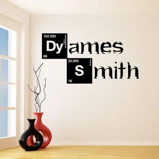 Personalized vinyl wall decal featuring the name 'Dyanes Smith' in periodic table style.