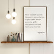 Customized motivational art print featuring personal quotes and lyrics displayed on a stylish shelf.