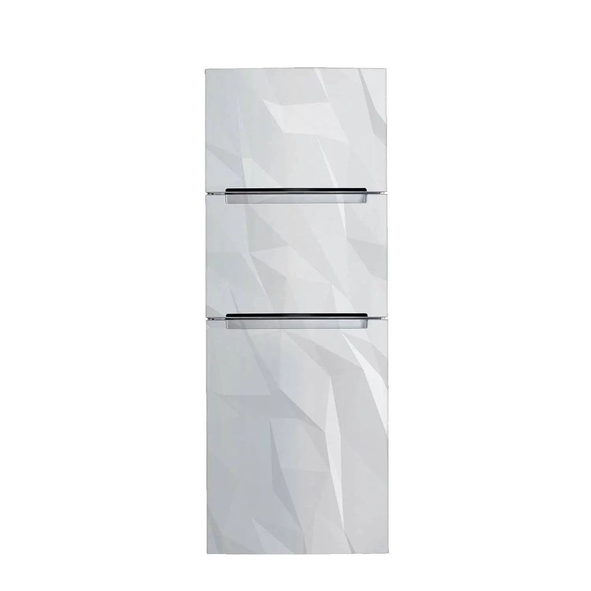 Modern deluxe refrigerator with a stylish geometric design and sleek black handles.