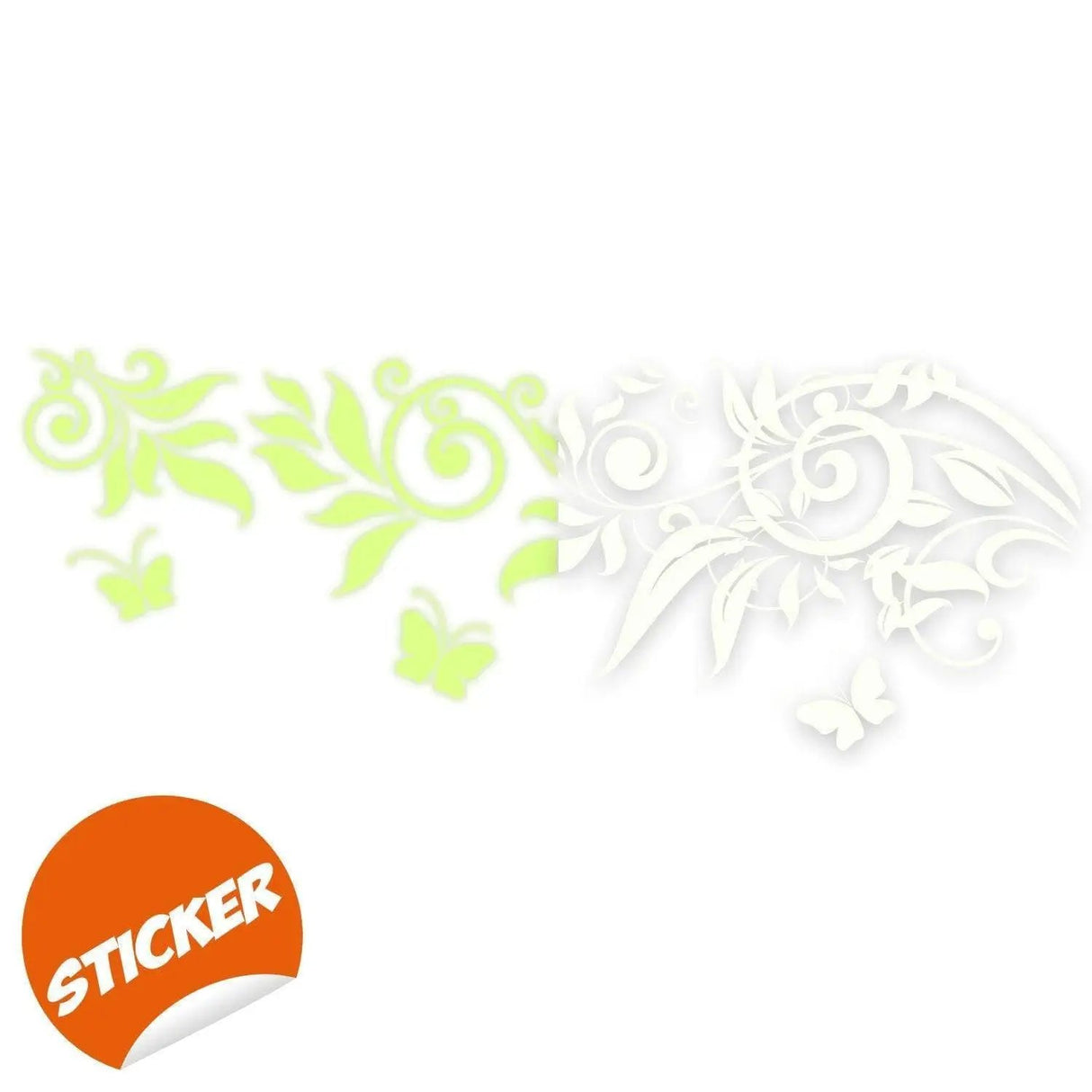 Blossom Night Wall Sticker featuring luminous green butterflies and decorative vines for home interior design.