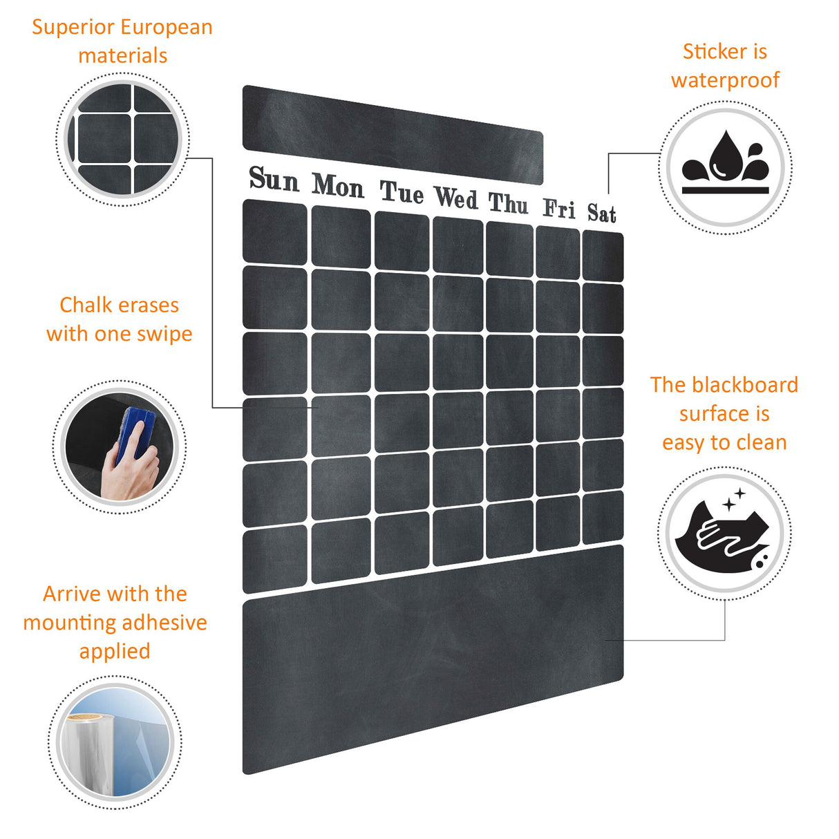 Custom chalkboard wall decal features waterproof material and easy-to-clean surface, ideal for kids' playrooms and classrooms.