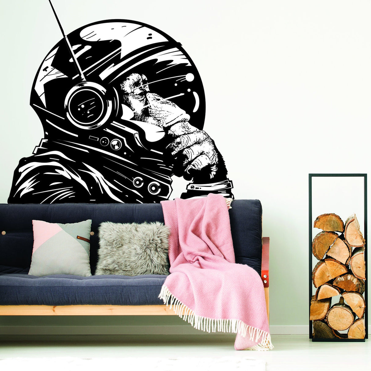 Thinking Astronaut Monkey Print Art Wall Sticker - The Thinker Chimp Space Astronauts Mural Decal