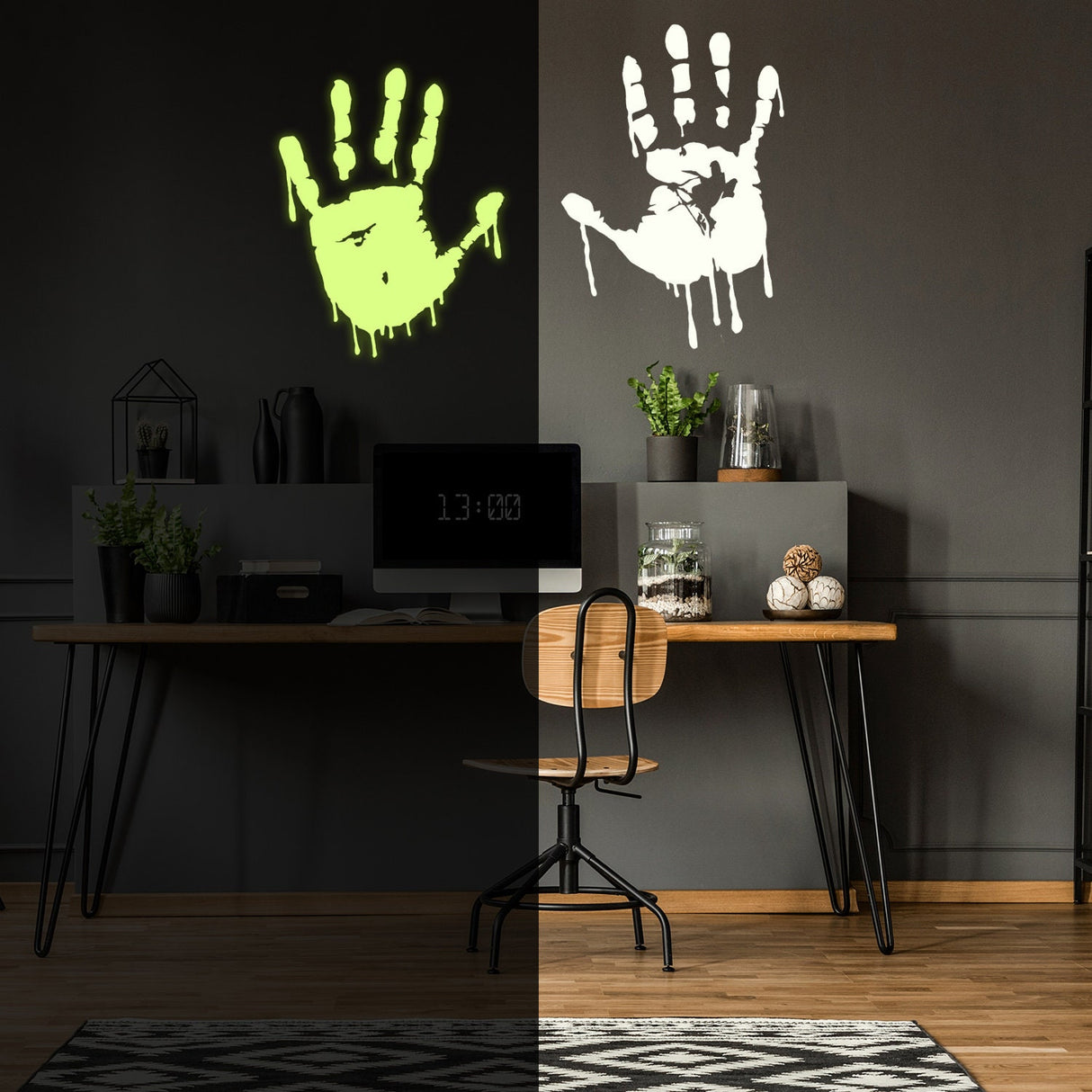 Glow In Dark Bloody Hands Scary Red Vinyl Sticker - Night Glowing Zombie Blood Car Wall Decal Print