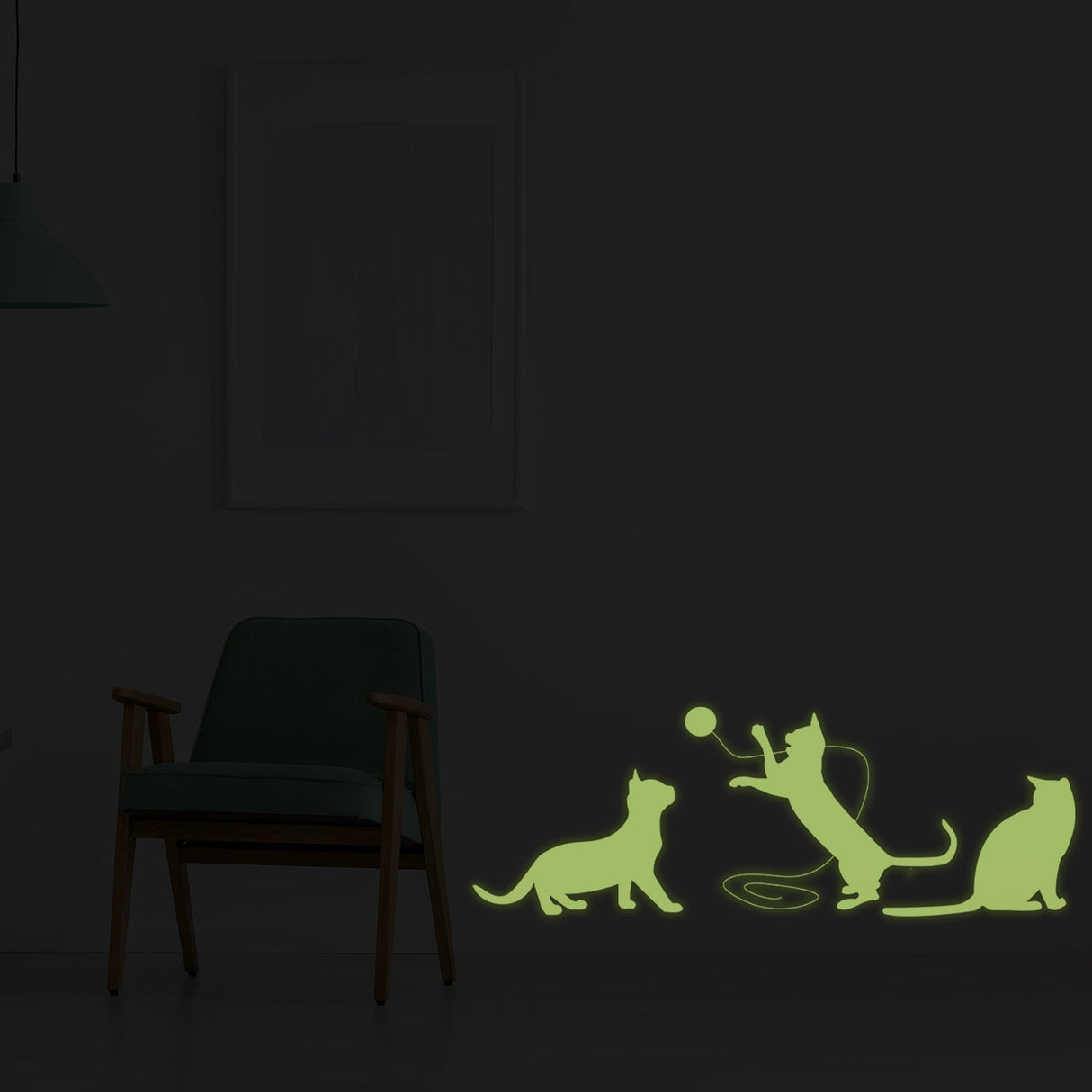 Glow In Dark Big Cat Wall Sticker - Furry Kitten Cute Kitty Vinyl Pet Silhouette Decal