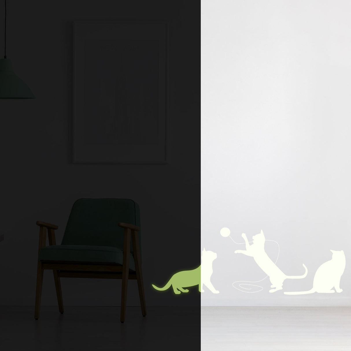 Glow In Dark Big Cat Wall Sticker - Furry Kitten Cute Kitty Vinyl Pet Silhouette Decal