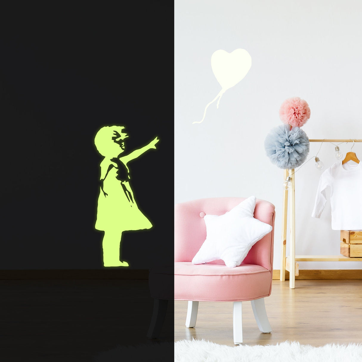 Glow In The Dark Wall Vinyl Sticker Art - Luminescent Neon Night Glowing Light Decal Kid Room Stick