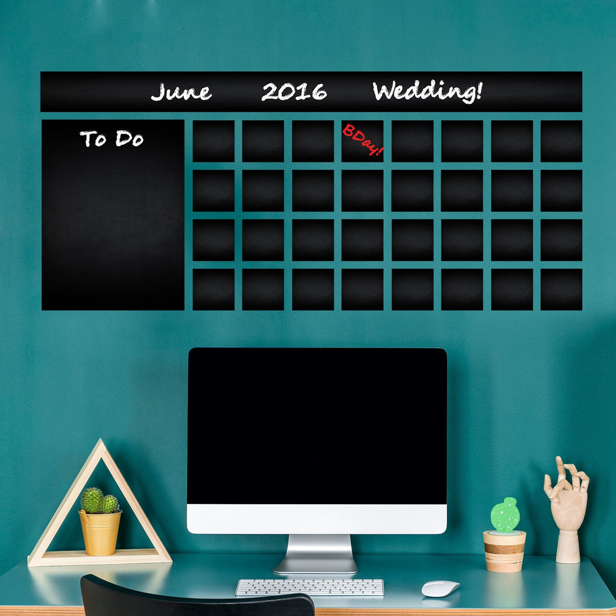 Office Calendar Chalkboard Vinyl Sticker - Editable Organizer Dry Erase Chalk Decal