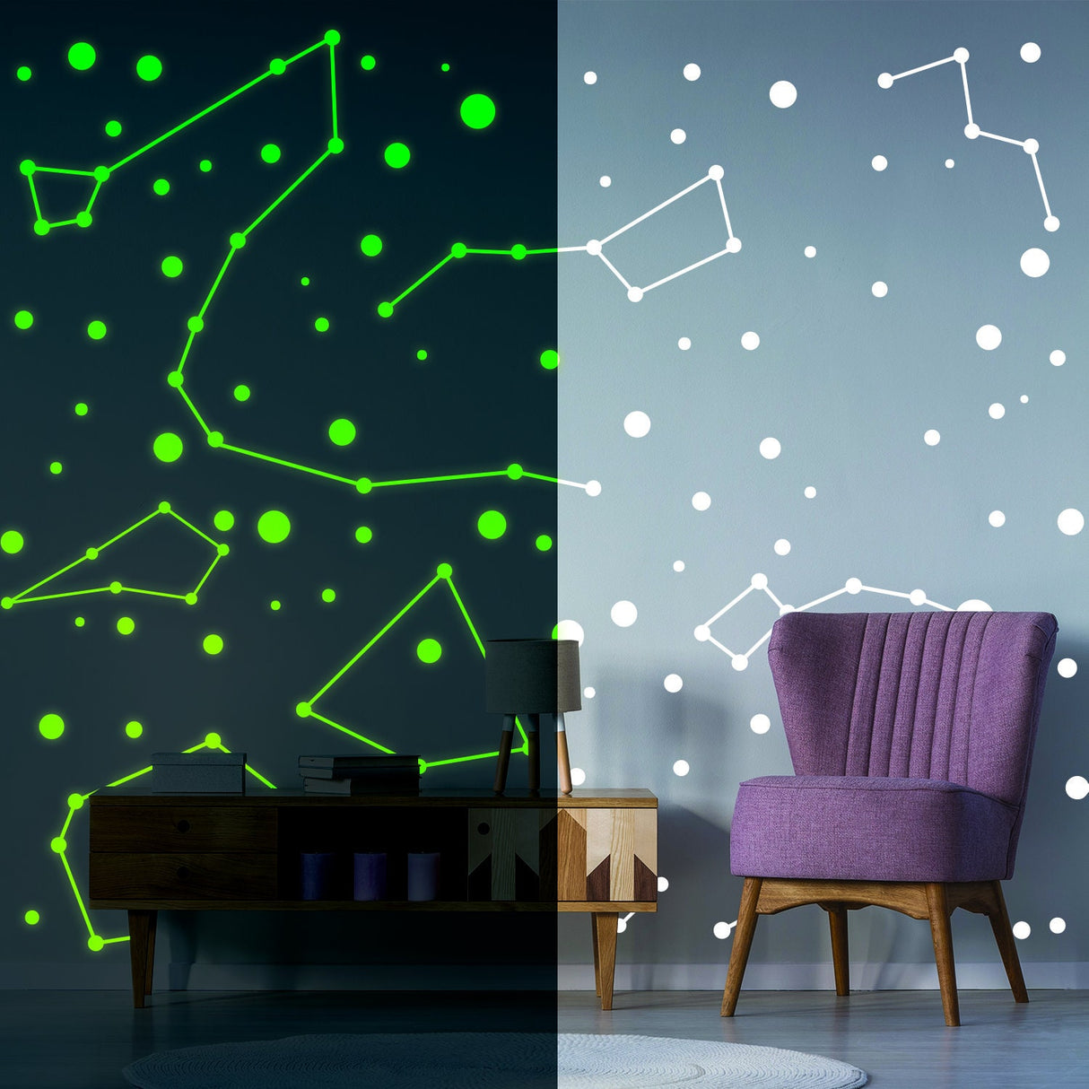 225x Glow In Dark Zodiac Star Wall Sticker - Nursery Ceiling Glowing Vinyl Luminous Decor Decal
