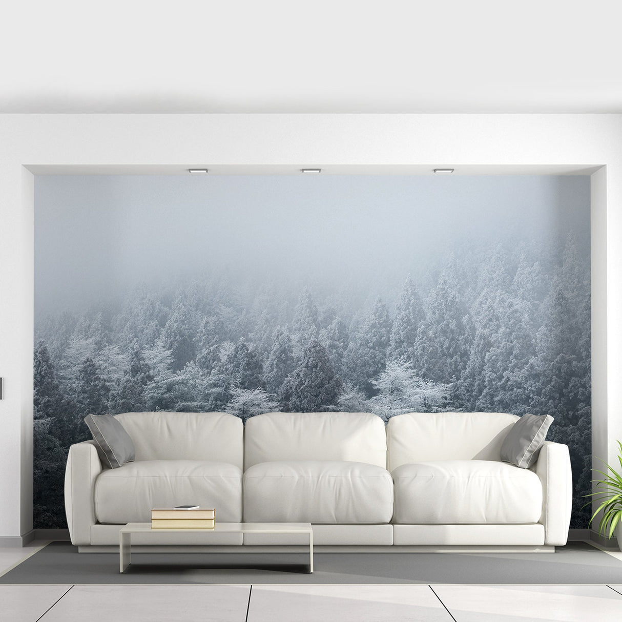 Foggy Forest Wallpaper Sticker Mural - Mountain Tree Fog Removable Wall Paper Art Decal