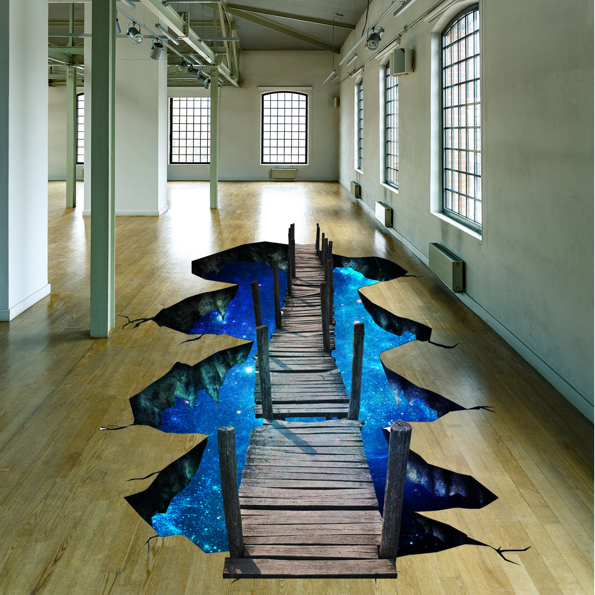 3D Floor Space Portal Hole Decal - Galaxy Art Sticker Decor For Kid Teen Living Room Bathroom