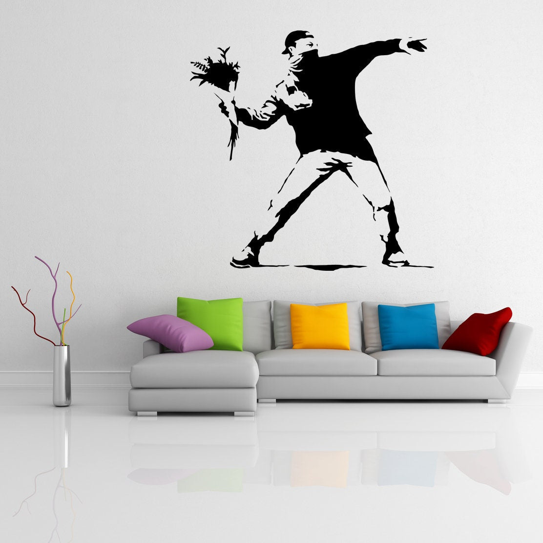 Banksy Flower Thrower Wall Decal - Street Art Graffiti Vinyl Decor Sticker