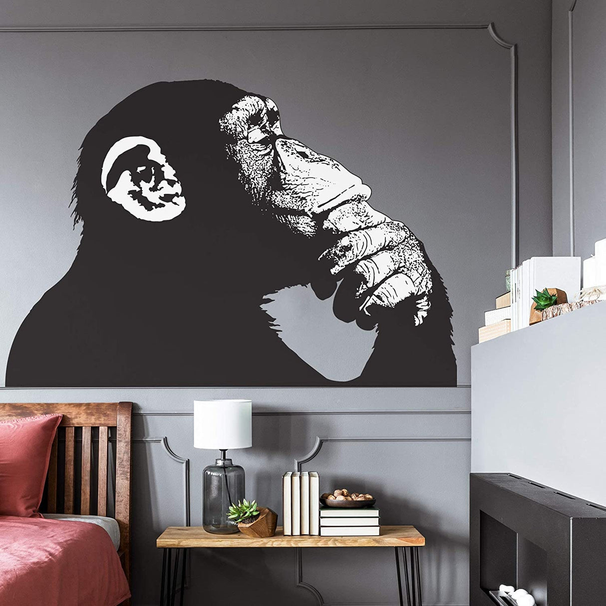 Banksy Monkey With Headphones Wall Sticker - Large Bansky Thinking Dj Chimp Vinyl Decal