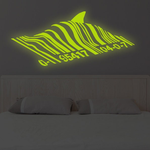 Banksy Barcode Shark Wall Vinyl Sticker - The Glow In Dark Street Art Graffiti Night Decal For Kids Room