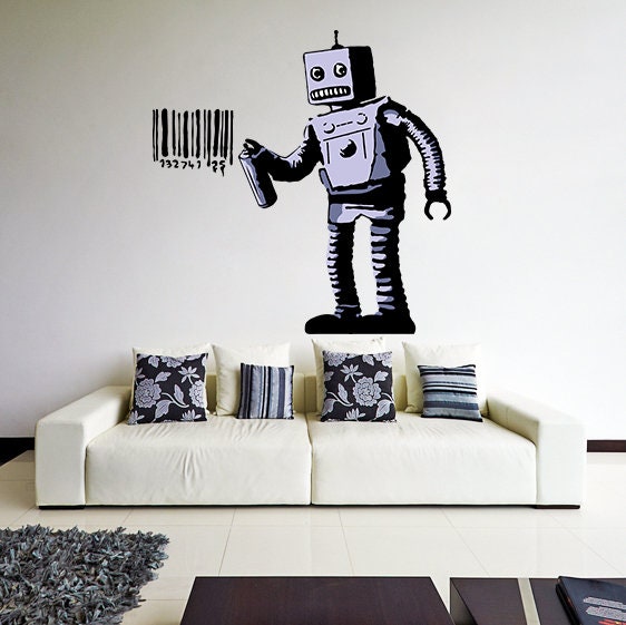 Banksy Barcode Robot Wall Vinyl Sticker - Street Art Graffiti Machine Decal