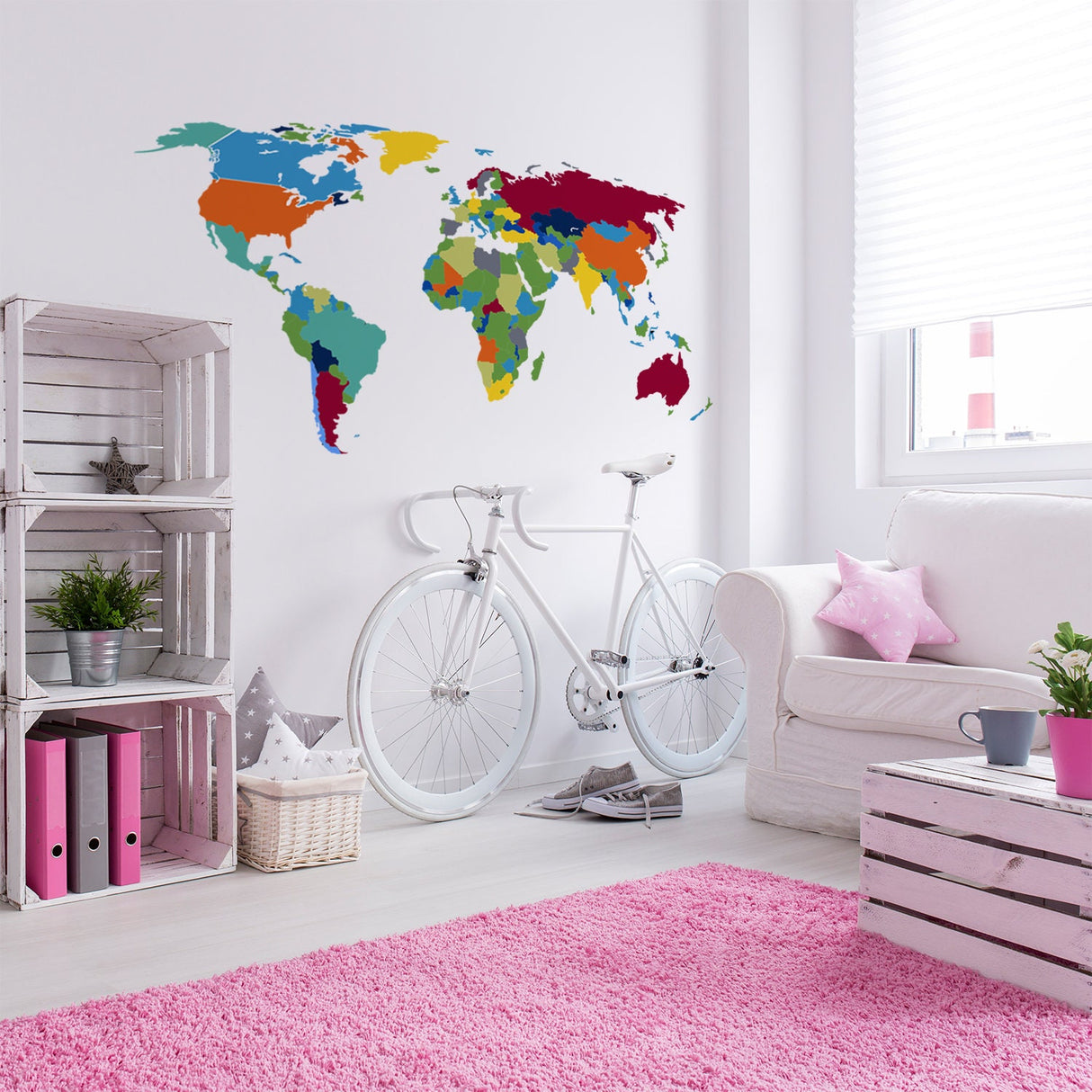 World Map Wall Decal - Large Vinyl Sticker Of The Giant Travel Globe For Bedroom Living Room Decor
