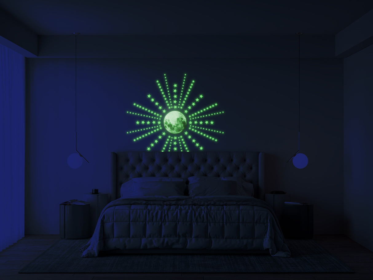 Glow In The Dark Stars Stickers - The Glowing Moon Decal For Nursery Kid Room Ceiling And Wall