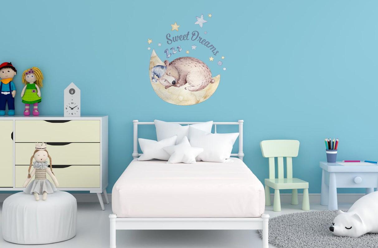 Sleeping Animal Nursery Wall Sticker - Sweet Dreams Cloud Kid Baby Room Decor Decal