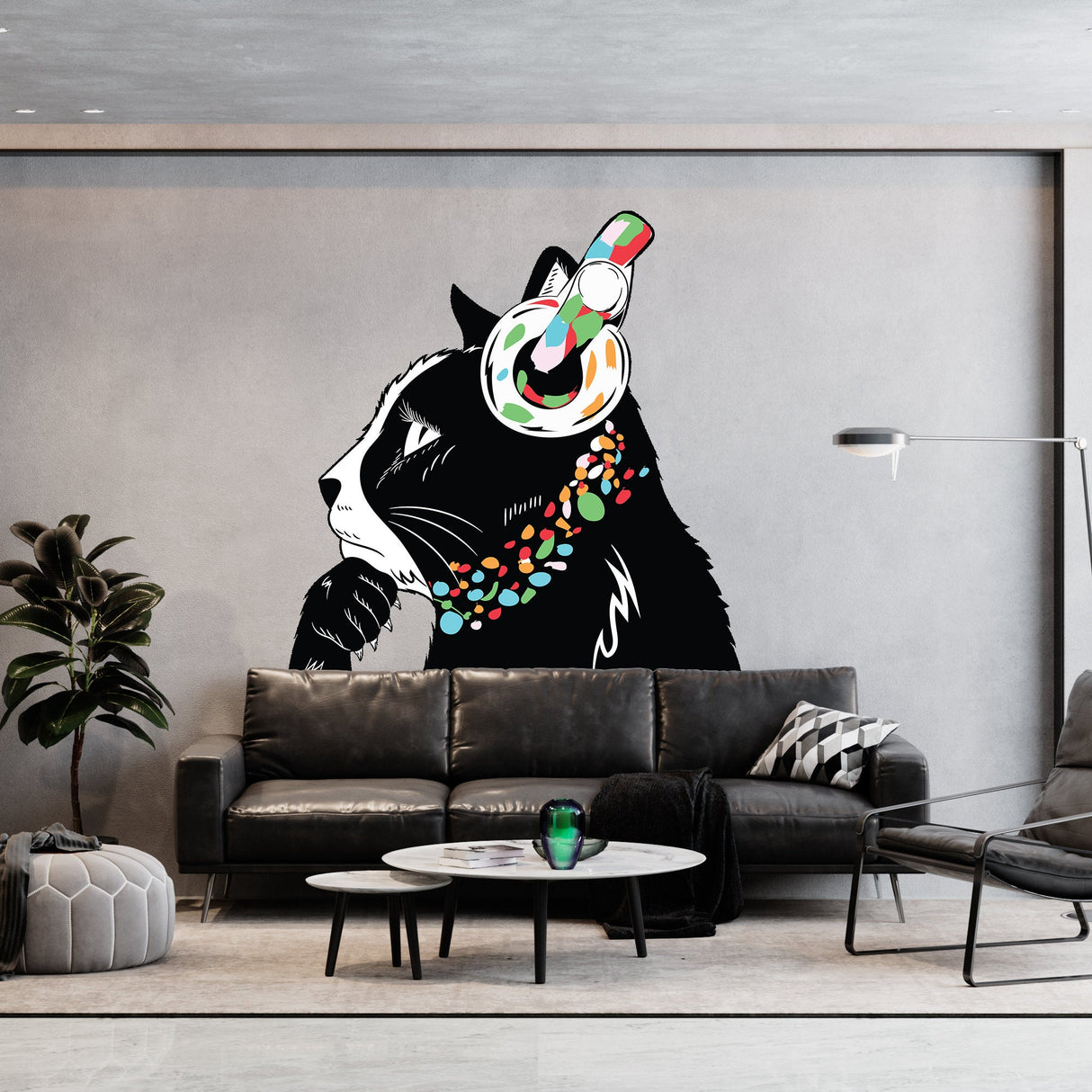 Thinking Cat Sticker - Inspired by Banksy Art Vinyl Dj Baksy Wall Decal