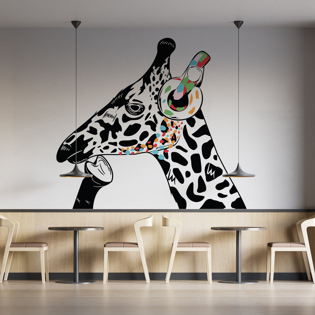Giraffe in Headphones Stickers - Inspired by Banksy Graffiti Wall Decal