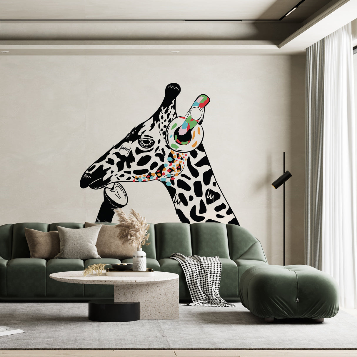Giraffe in Headphones Stickers - Inspired by Banksy Graffiti Wall Decal