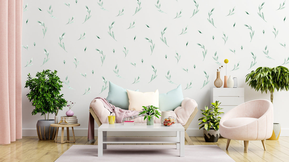 Leaf Wall Decor Stickers - Botanical Peel Stick Green Leafs Decals