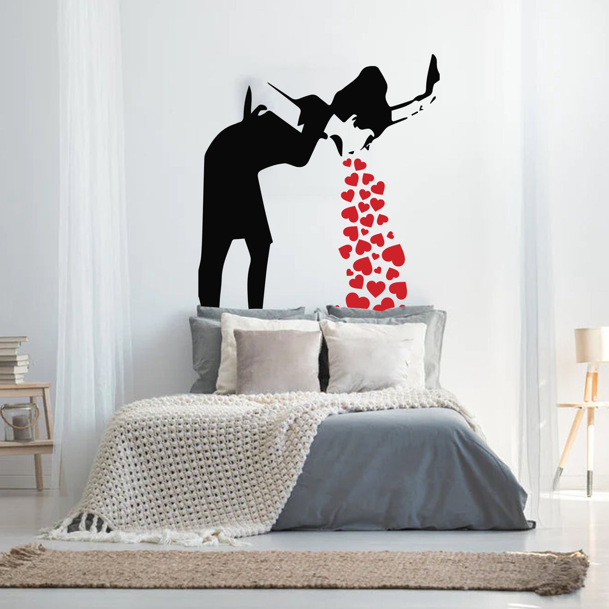 Banksy Love Sick Girl With Hearts Wall Decal - Urban Street Art Graffiti Lovesick Vinyl Sticker