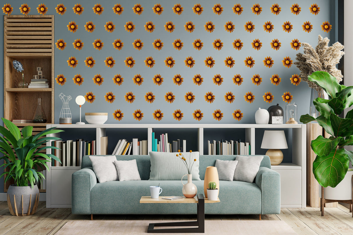 24x Boho Daisy Wall Stickers - Brown Flowers Room Decor Decals