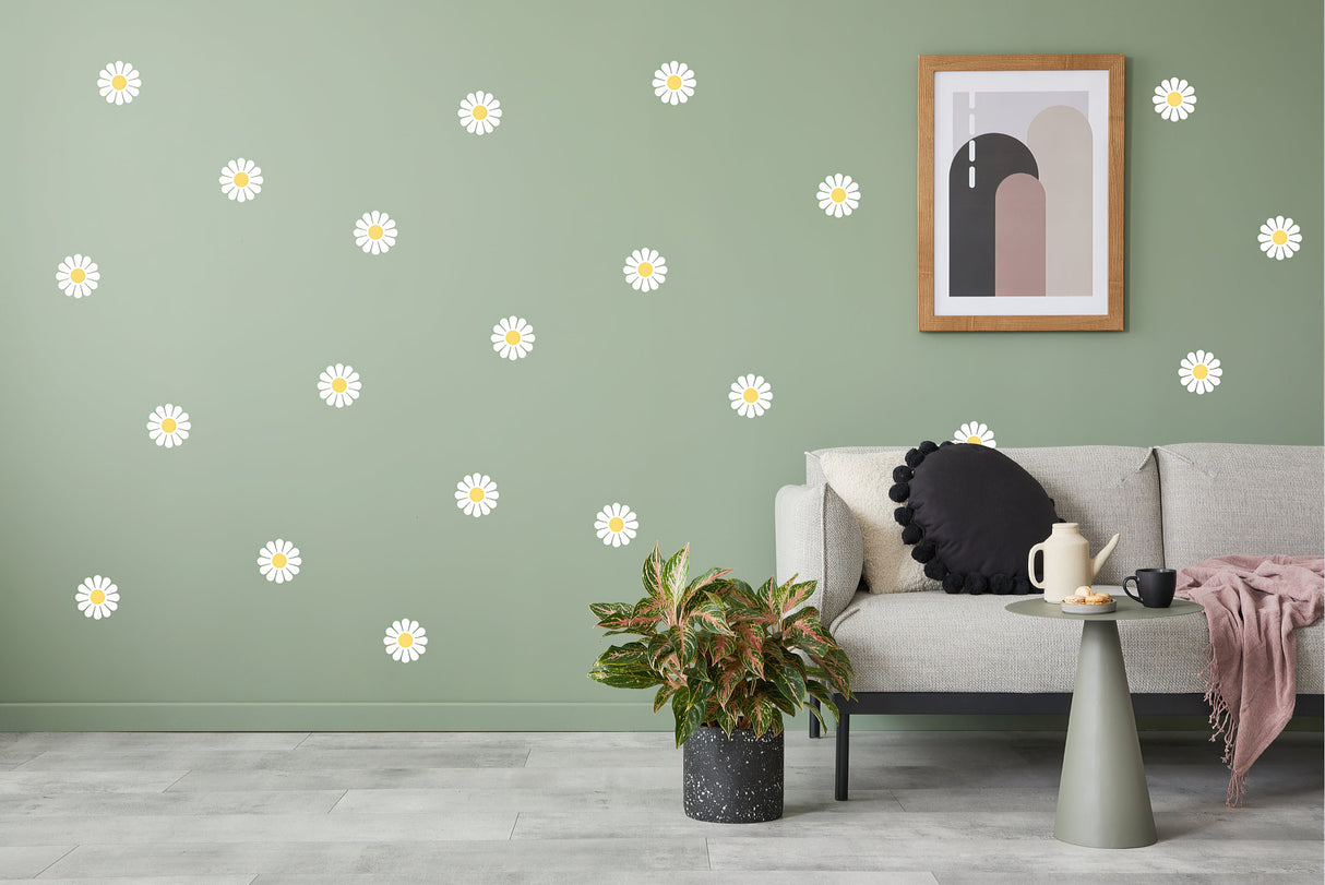 24x Daisy Flowers Wall Stickers - White Floral Room Decor Decals