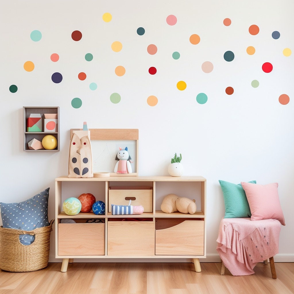 50x Kids Playroom Round Dots Decals - Watercolor Play Sign Stickers