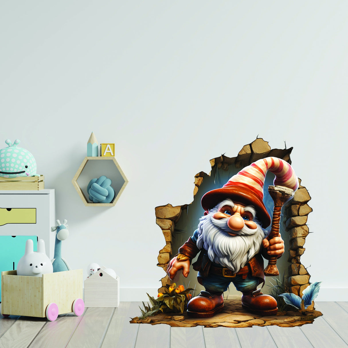 "3D Gnome Wall Hole Decal"