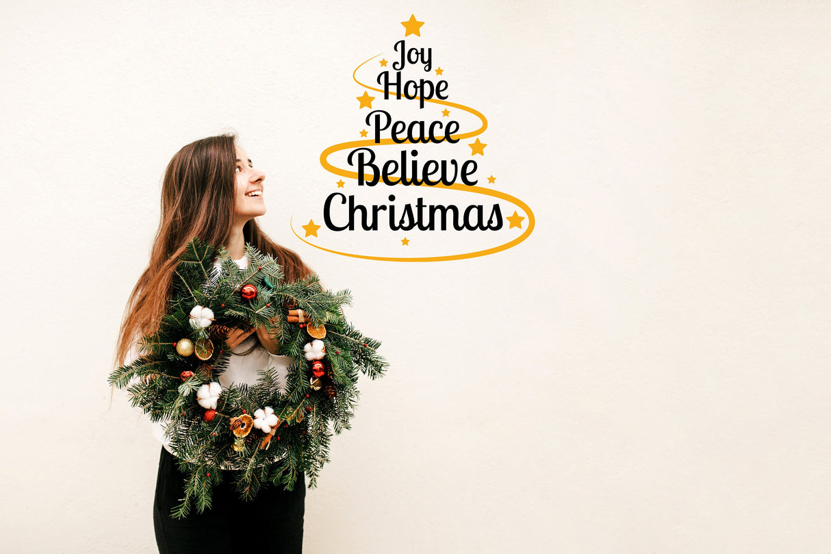 Heartwarming Christmas Quote Wall Vinyl Sticker - "Joy Hope Peace Believe Christmas"