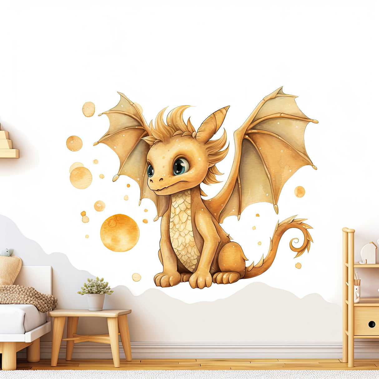 Enchanted Gold Dragon Wall Decal for Kids