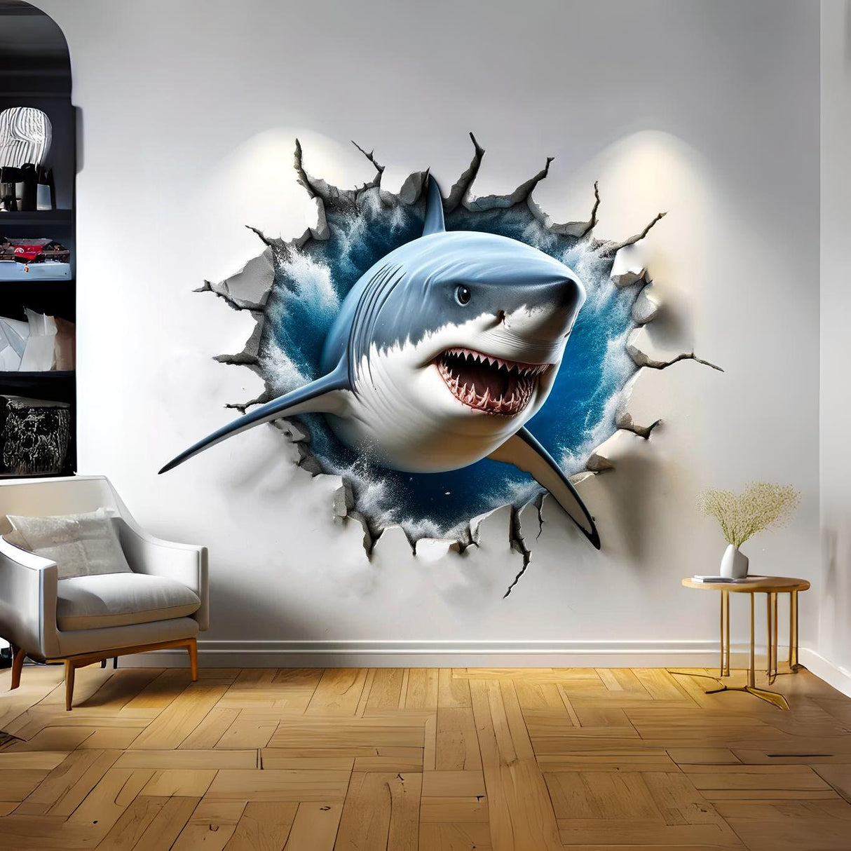 Photorealistic Shark Bursting Wall Sticker,