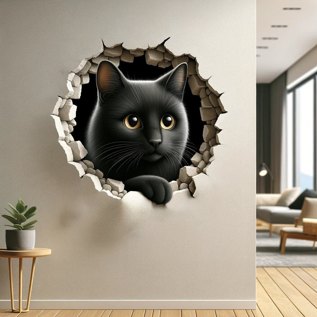 3D Black Cat Wall Art,