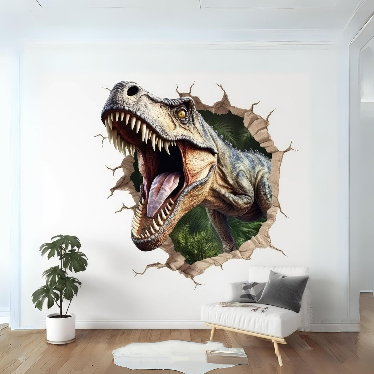 3D Dinosaur Breaking Through Wall,