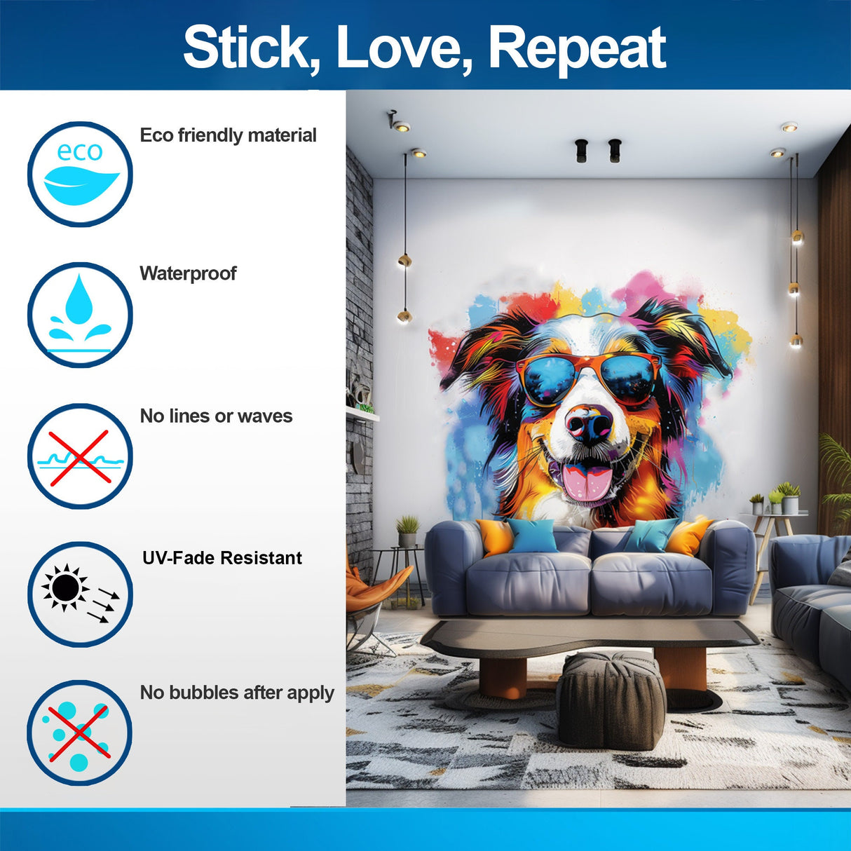 Australian Shepherd in Sunglasses Wall Sticker - Vivid Watercolor Pet Art Decal Home Decor