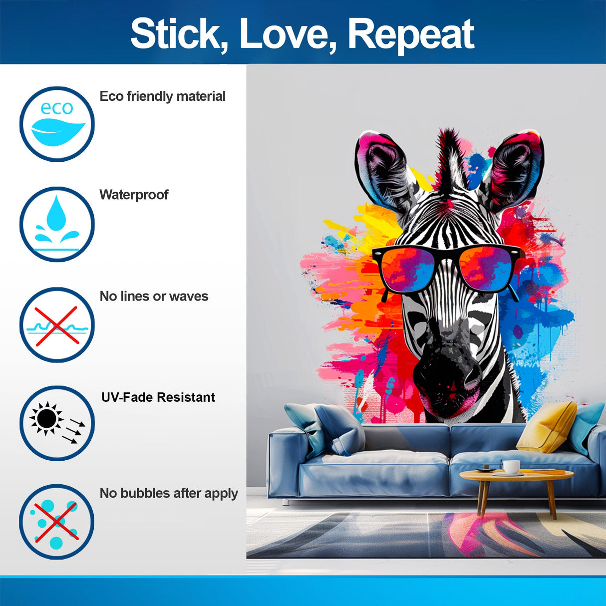 Whimsical Giraffe in Glasses Wall Decal - Colorful Watercolor Toddler Room Sticker Decor