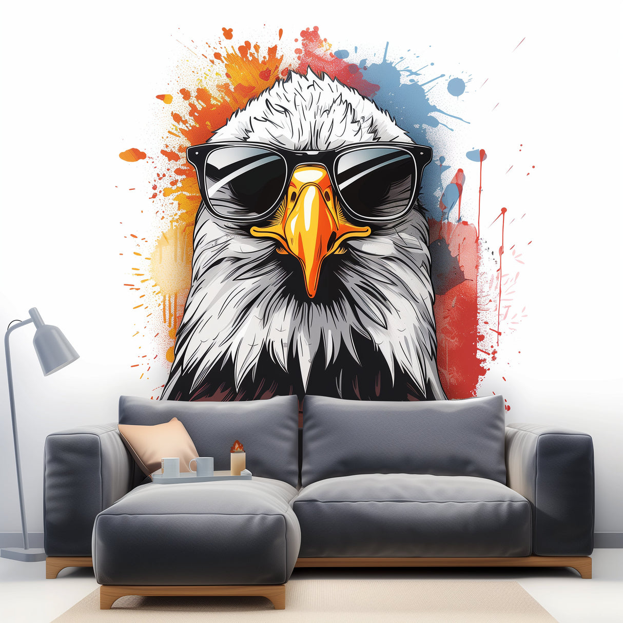 Serious Bald Eagle with Sunglasses Wall Sticker Decals - Cool Bird in Glasses Room Decor