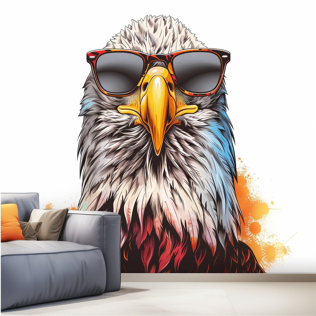 Bald eagle wearing sunglasses wall sticker decal for cool room decor, adding personality to your living space.