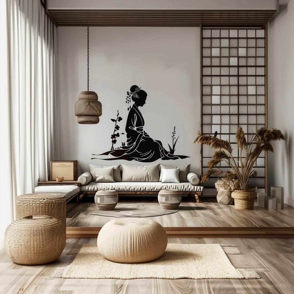 Geisha Silhouette Wall Decal Sticker - Elegant Japanese Art Decals