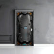 3D spaceship door cover sticker mural, decorative air lock design on interior door, sci-fi home decor accent.